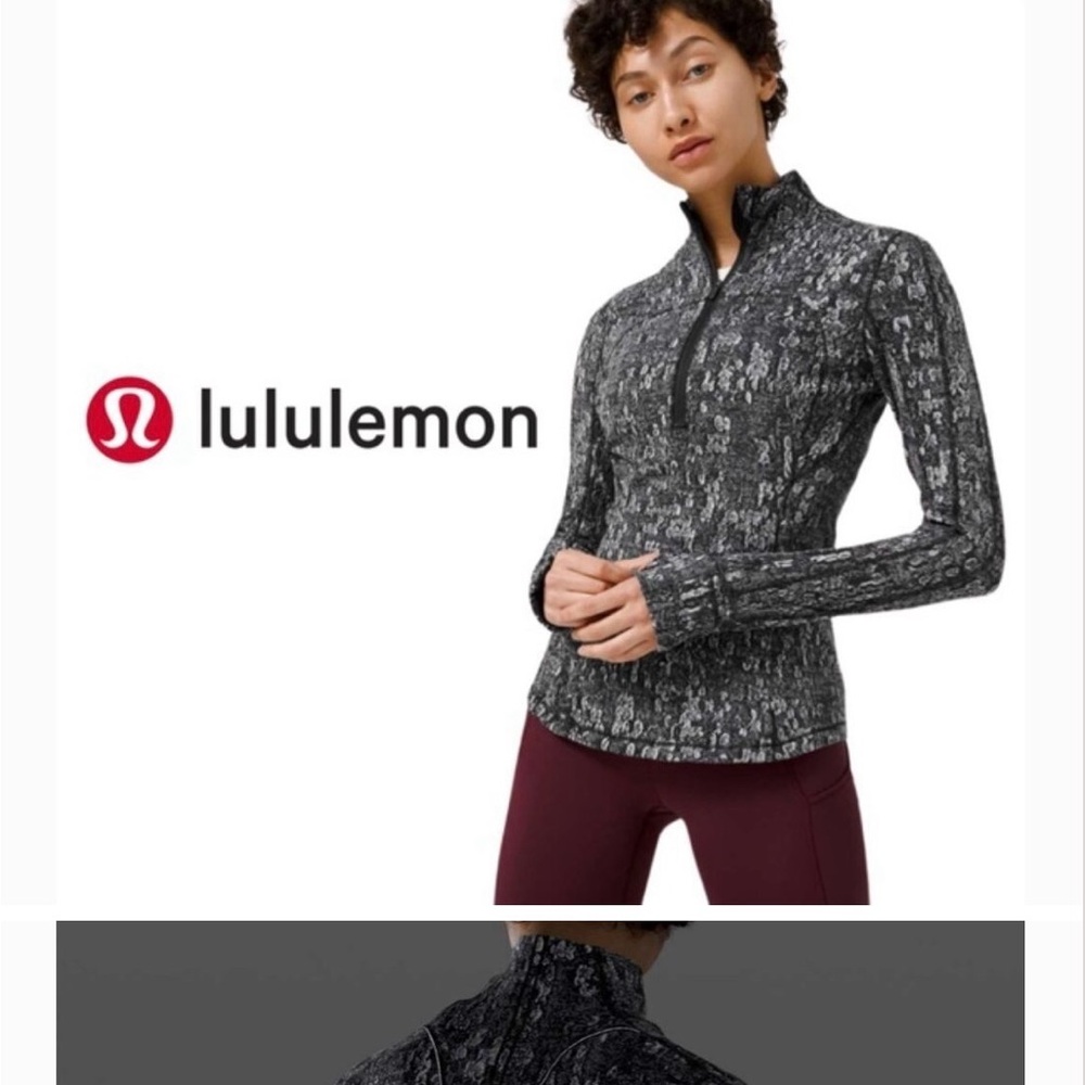 Lululemon Long Sleeve Half Zip, Size 10, Excellent Cond. Black/Charcoal/White